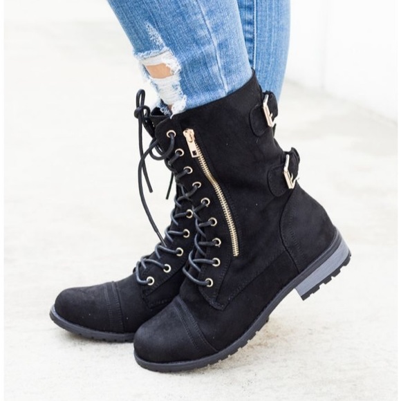 Boutique Shoes - Fletch Buckled Military Combat Rugged Boot